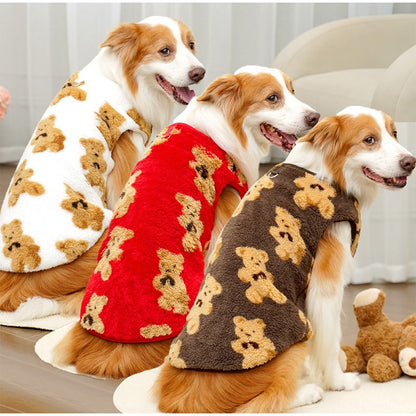 3GG-8GG Outono/Inverno Pelúcia Padrão de Urso Fofo Suéter para Cães Grandes Casaco de Lã Quente com Capuz Colete Suéter para Animais de Estimação Roupas para Animais de Estimação
