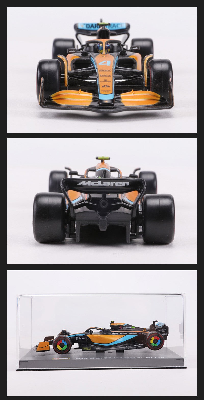 Burago 1:43 2022 McLaren MCL36 F1 Carro de Corrida N.º 3 N.º 4 Modelo de Carro em Liga