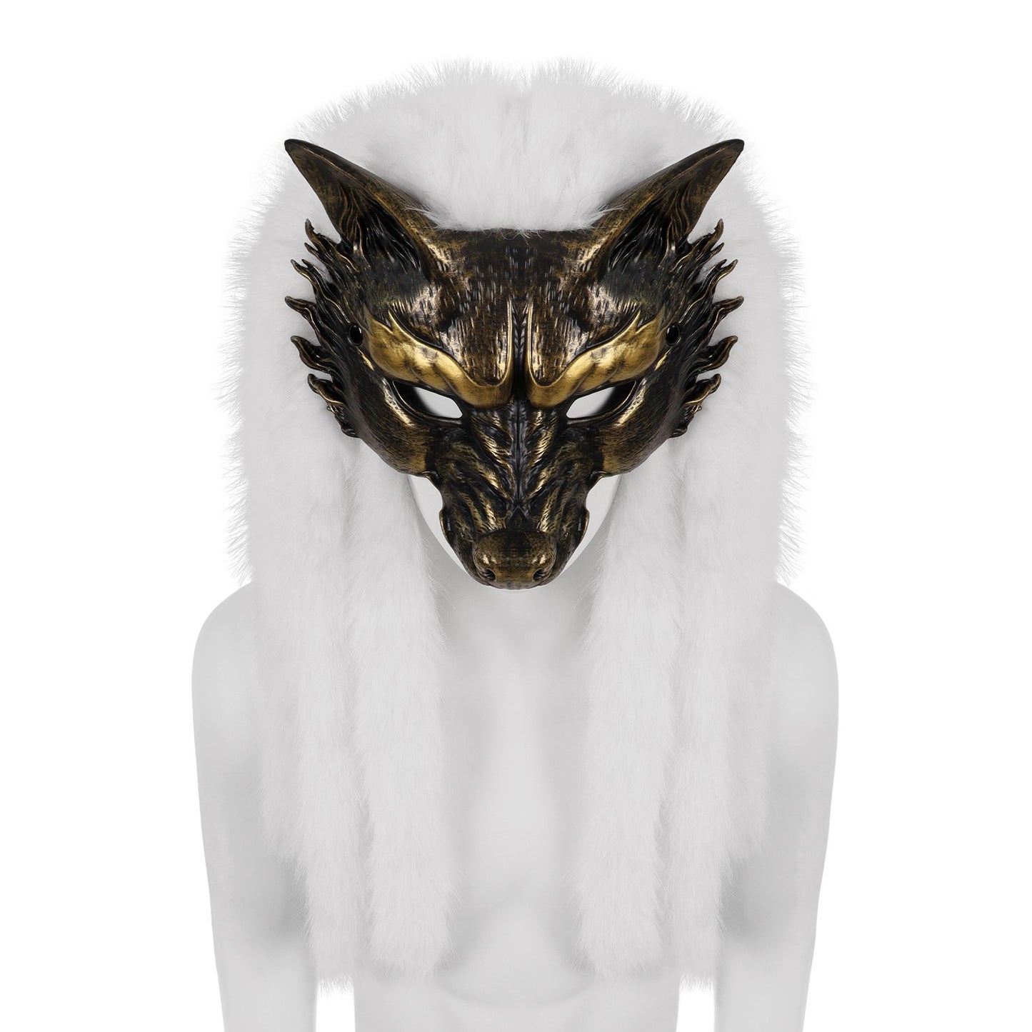 Viking Wolf Mask Faux Fur Headdress Werewolf Barbarian for Halloween Cosplay Costume Accessories
