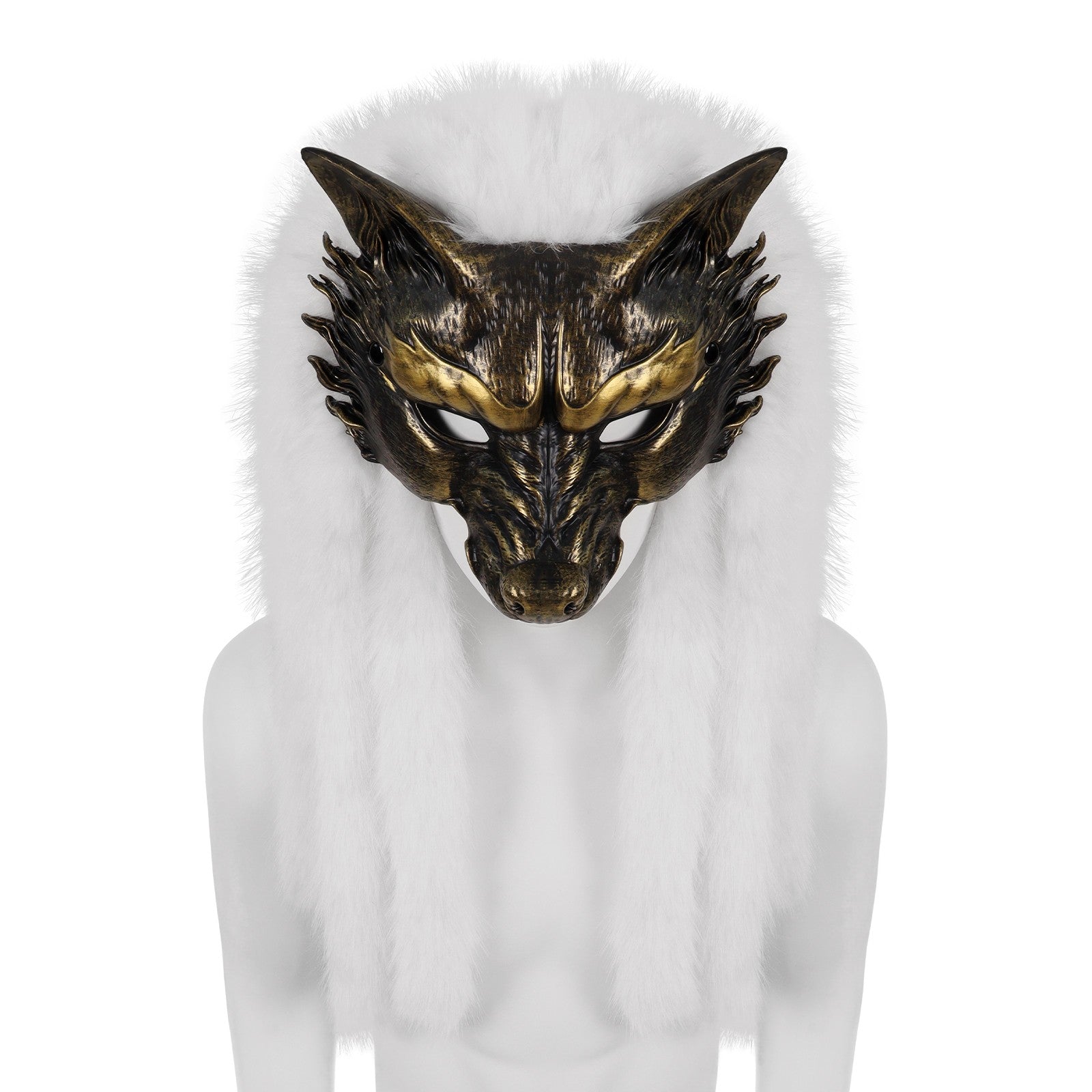 Viking Wolf Mask Faux Fur Headdress Werewolf Barbarian for Halloween Cosplay Costume Accessories