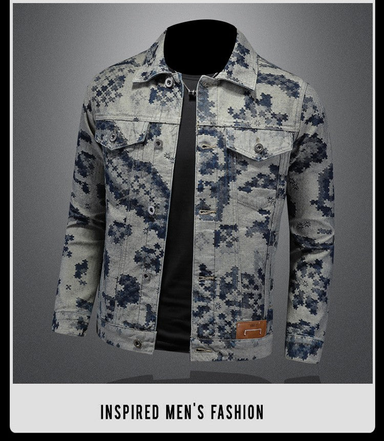 Brand Retro Denim Jacket for Men 2025 Spring Fashion Jacquard Casual Denim Jackets Social Hip-hop Streetwear Cowboy Coats