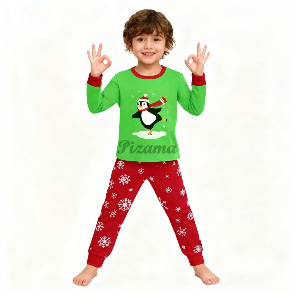 100 Cotton Girls Christmas Pajamas Sets Kids Pyjamas Penguin Snowman Pijama Xmas Homewear Baby Sleepwear Children Nightwear Pjs