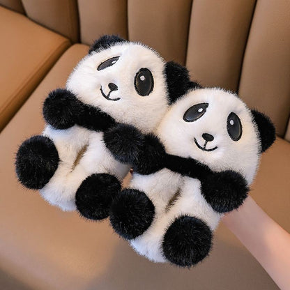 Cute panda children's slippers girls indoor slip on shoes, 2025 cartoon animal fur slippers house children flip flops