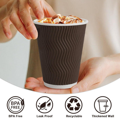 Copos de Café Descartáveis de 350 ml, 100 Unidades, Copos de Papel Térmicos, Copo de Papel com Parede Ondulada Corrugada, Quente/Frio D