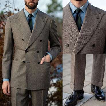 Autumn Winter New Woolen Men's Suit 2 piece Set Tailored suit jacket suit pants Beige Black Men's business suit