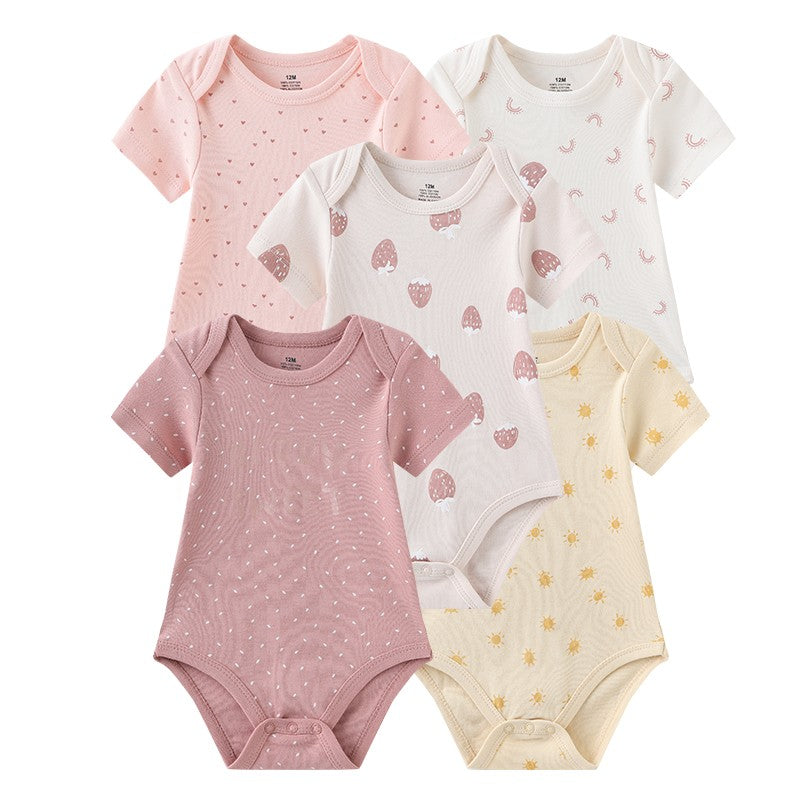 Unisex Bodysuits 4/5PCS Cotton Newborn Baby Girl Clothes Set Short Sleeve Print Baby Boy Clothes Summer Solid Color Bebes