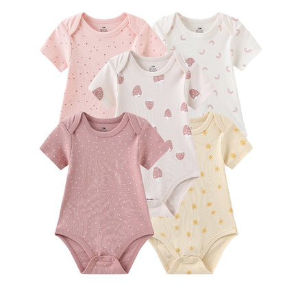 Unisex Bodysuits 4/5PCS Cotton Newborn Baby Girl Clothes Set Short Sleeve Print Baby Boy Clothes Summer Solid Color Bebes
