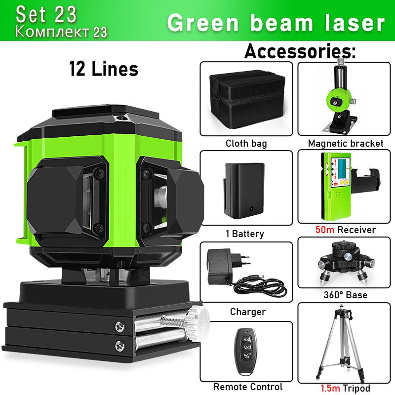 Nível a Laser Clubiona 16/12 Linhas linha verde Autonivelante 360 Horizontal e Vertical Nível a Laser de Feixe Verde Super Potente