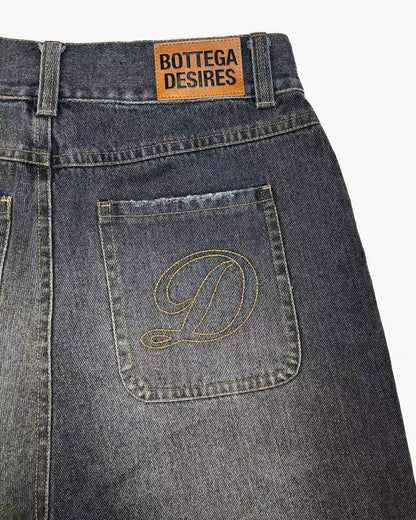 Bottega Desires Trend Men's Fried Street Loose Five-point Pants Fashion Trendy Brand Retro Y2k Letter Denim Shorts Baggy Jeans