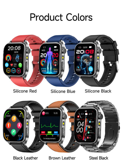 2025Novo 650nm Laser Condicionamento Safira Vidro Smart Watch Homens ECG Frequência Cardíaca Micro Exame Físico Saúde Smartwatch Temperatura