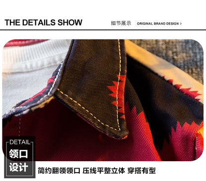 American Retro Diamond Denim Shirt Men Clothing Autumn Polo Neck Trendy High Strret Loose Casual Blouses Cargo Jacket for Men