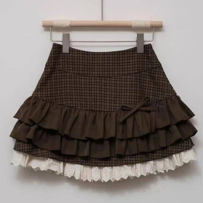 Y2K JK Lolita Japan Kawaii Girl Cute Sweet Lace T-shirt Lolita Print Tops Bow Cake Blouse  A-line Spliced Cake Skirt New Chic