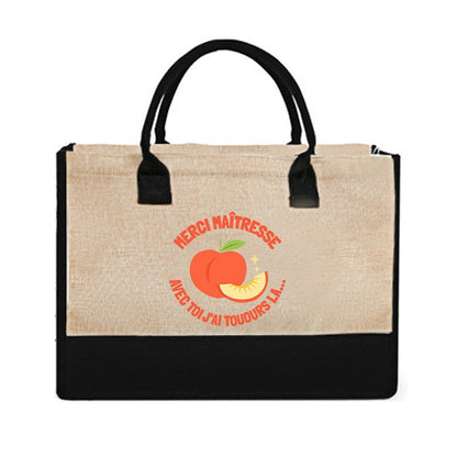 French Quote Peach Print Canvas Tote Bag Teacher Gift Beach Bags Casual Shoulder Bag Women Daily Handbag
