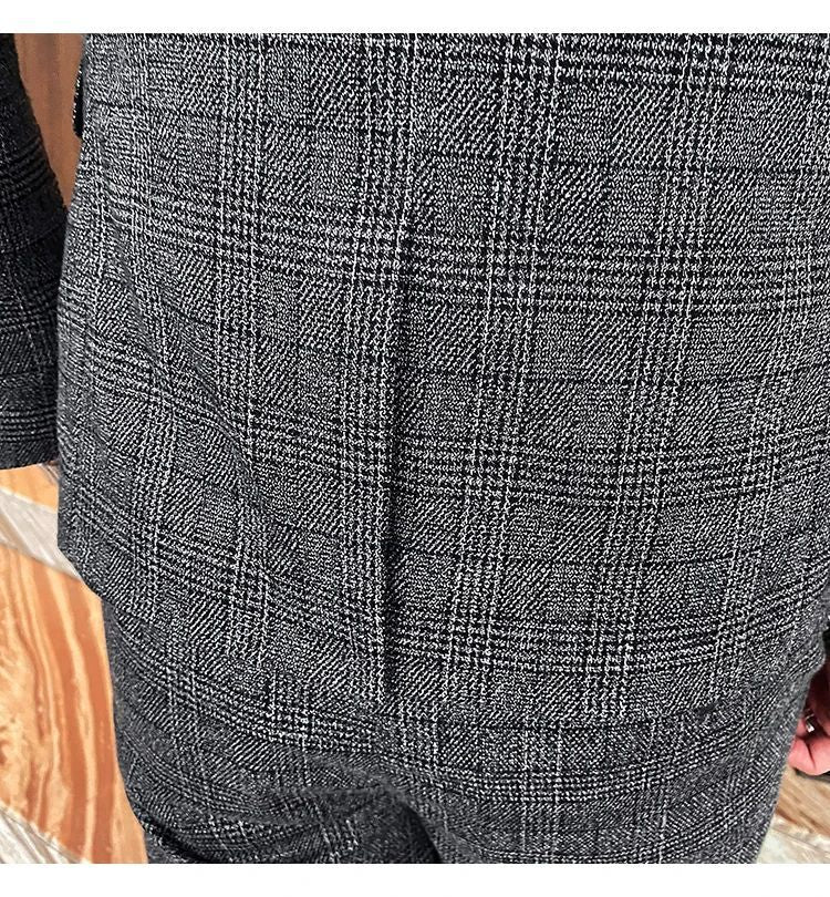 Dark Blue Men's Suit Three Piece, Business Casual Jacket and Vest with Trousers, Gray Dark Brown Slim Fit Sets, Asian Size