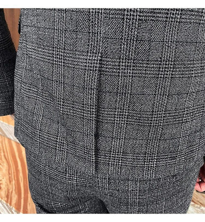 Dark Blue Men's Suit Three Piece, Business Casual Jacket and Vest with Trousers, Gray Dark Brown Slim Fit Sets, Asian Size