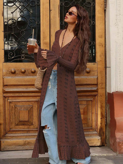 Hollow Breasted Sweater Long Dress Women Summer Party Dresses Cover Up Elegant S