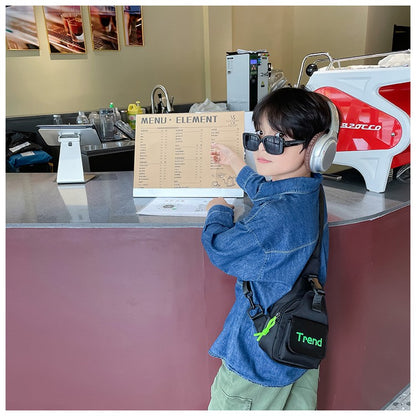 Bolsa de ombro infantil de cor lisa com letras simples, moderna, de nylon, para crianças, bolsa transversal, fofa, casual, para meninos, pochete, bolsa de mão