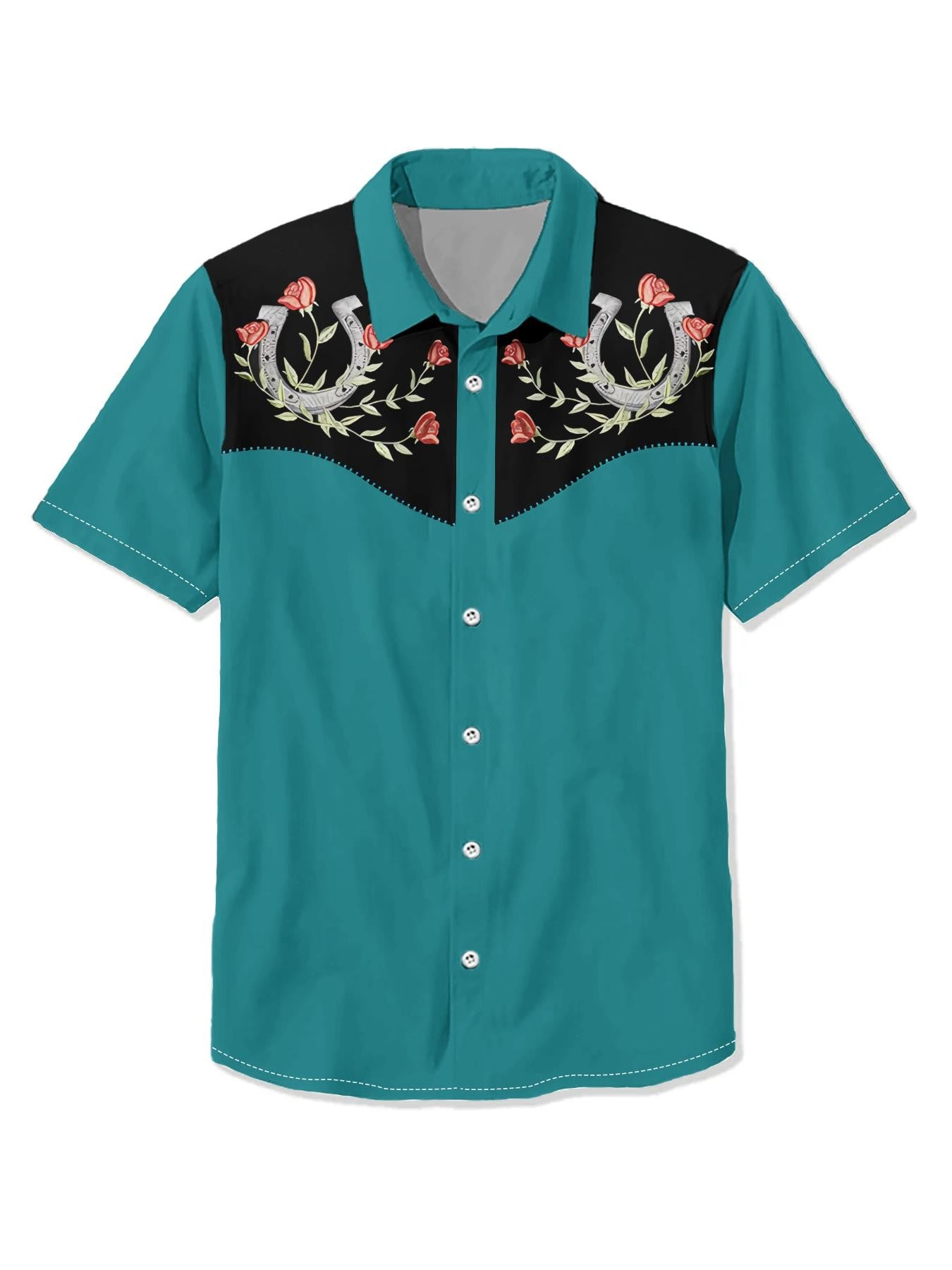 West Cowboy Shirts For Men Vintage Short-Sleeved Shirt Tops Ethnic Blouse Animal Cats 3d Print Casual Shirt Men's Clothing 3xl