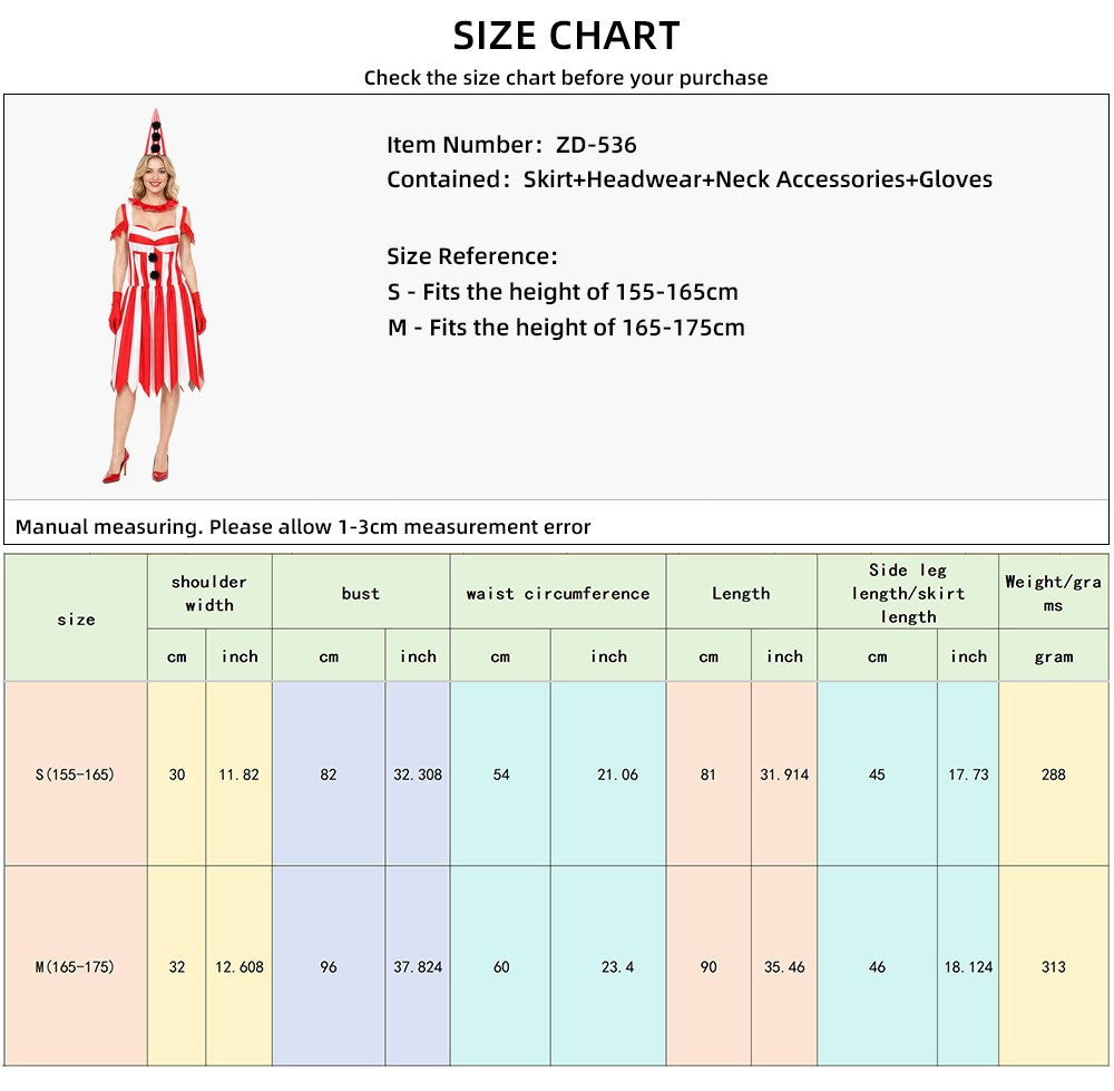 Halloween Joker Cosplay Costume Red Gorgeous Tower Skirt Adult Circus Party Dress Terror Disguise Costume Performance Show Set