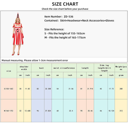 Halloween Joker Cosplay Costume Red Gorgeous Tower Skirt Adult Circus Party Dress Terror Disguise Costume Performance Show Set
