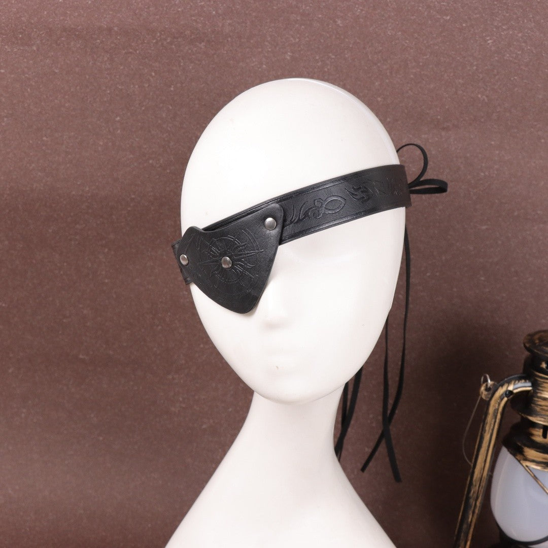 Medieval Embossed Pirate Eye Patch, Vintage Faux Leather Eye Mask Viking Accessories, Renaissance Eye Cover Cosplay