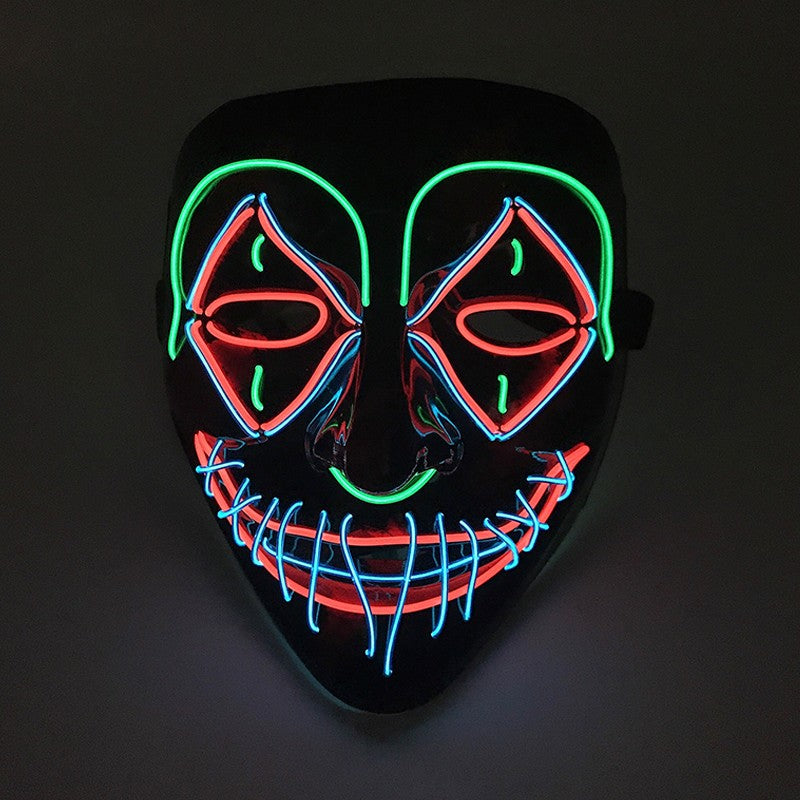 LED Killer Mask Halloween Dance Scary Theme Party Cosplay Costume Props LED Double Star Eyes Mask Glowing Colorful Creepy Mask