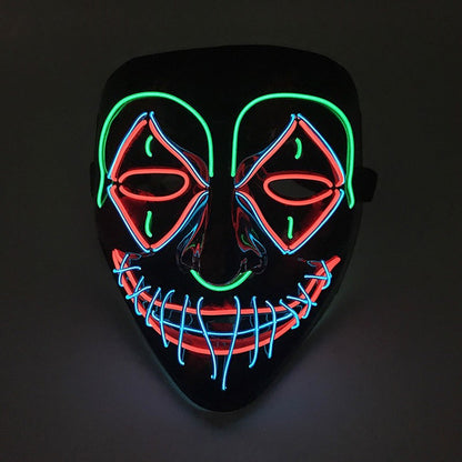 LED Killer Mask Halloween Dance Scary Theme Party Cosplay Costume Props LED Double Star Eyes Mask Glowing Colorful Creepy Mask