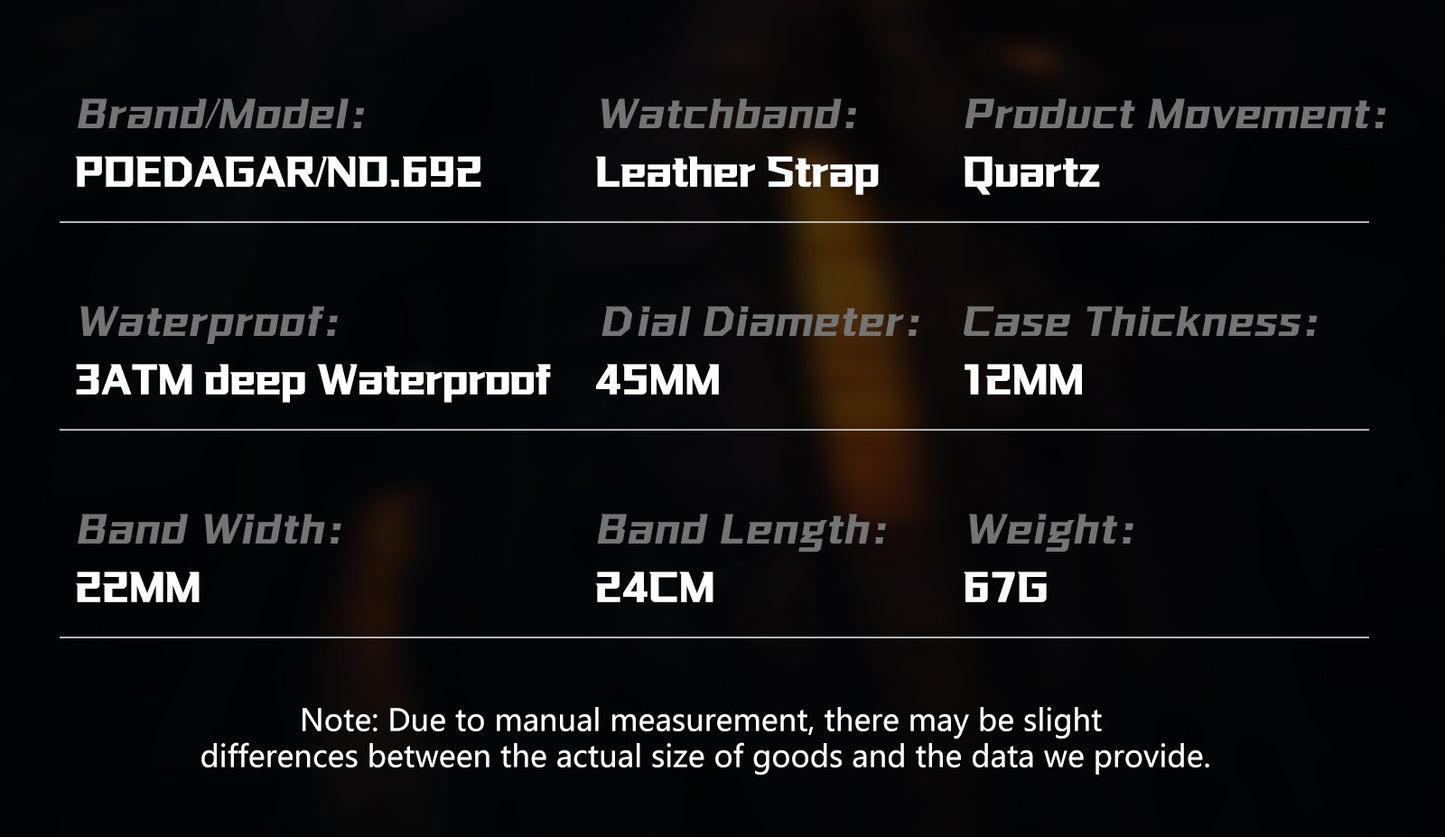 POEDAGAR Luxury Top Men Wristwatch Quartz Original Leather Men's Watches Date Chronograph Waterproof Luminous Man Watch Male+Box