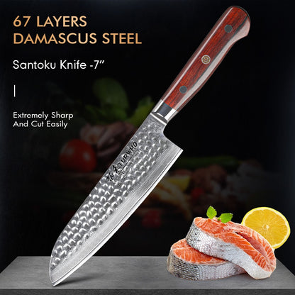 TURWHO 1-5 PEÇAS Facas Santoku Japonesas Facas de Chef Faca de Pão Aço Damasco de Alto Carbono 67 Camadas Conjunto de Facas Profissionais para Cozinha