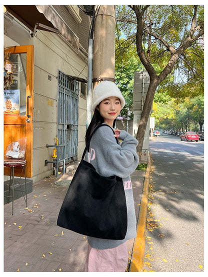 Autumn and winter new matte suede tote bag large capacity commuter casual shoulder bag fashionable versatile women's bag