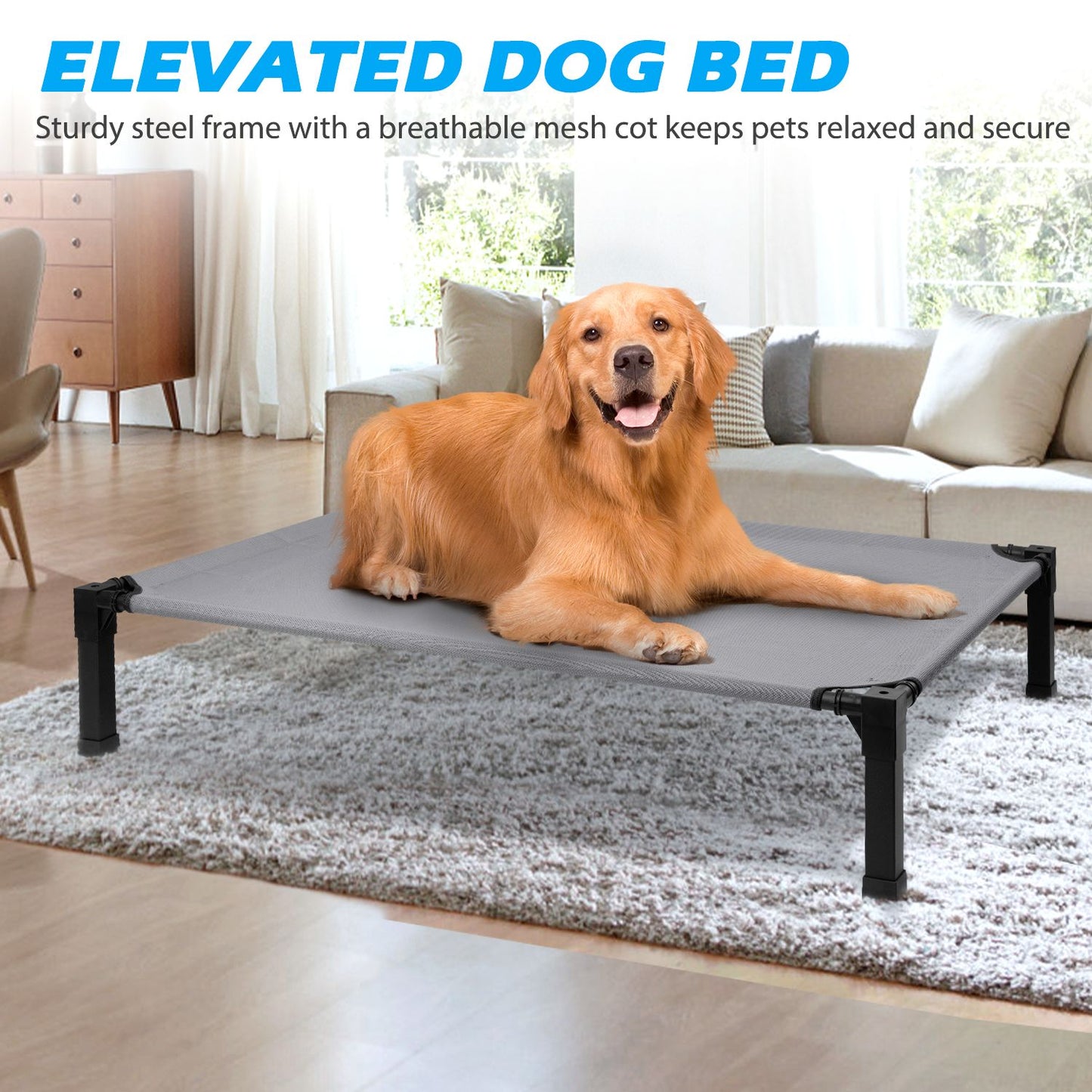 Cama Elevada para Cães, Cama Suspensa Refrescante para Animais de Estimação com Tela de Malha Respirável Lavável e Resistente a Mordidas e Estrutura de Metal, Cama Portátil para Cães