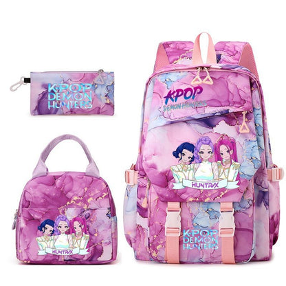 3pçs Mochilas K-pop Demon Hunters Desenho Animado Anime Escolar com Lancheira Mochilas Infantis Impermeáveis Presentes para Aluno
