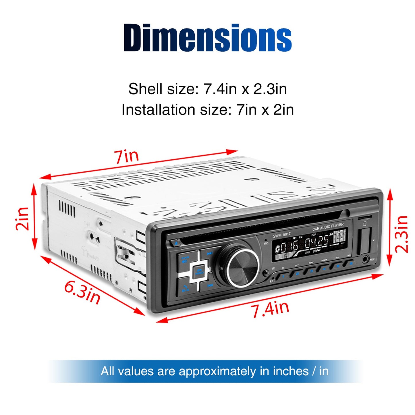 ESSGOO Universal CD DVD Player Car Stereo Head Unit USB/SD TF AUX Bluetooth 4.0 Handsfree Single 1 DIN In-Dash FM Radio MP3