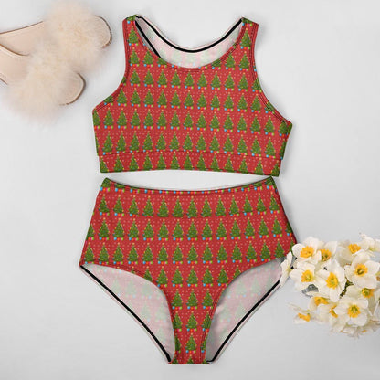 Sexy Green Christmas Tree Bikini Swimsuit Holiday Print Swimwear High Waisted Cute Bikinis Set Push Up Biquinis Large Size