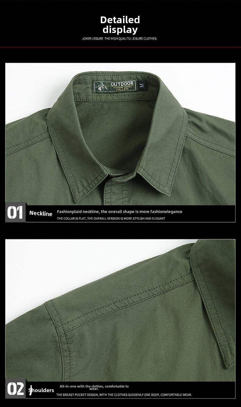 Summer Cargo Shirt Men's Casual Retro Cotton Pocket Short Sleeve Coat plus size Outdoor Camping Fishing Sweat Absorbing Shirt