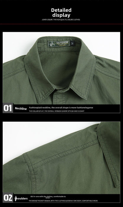 Summer Cargo Shirt Men's Casual Retro Cotton Pocket Short Sleeve Coat plus size Outdoor Camping Fishing Sweat Absorbing Shirt