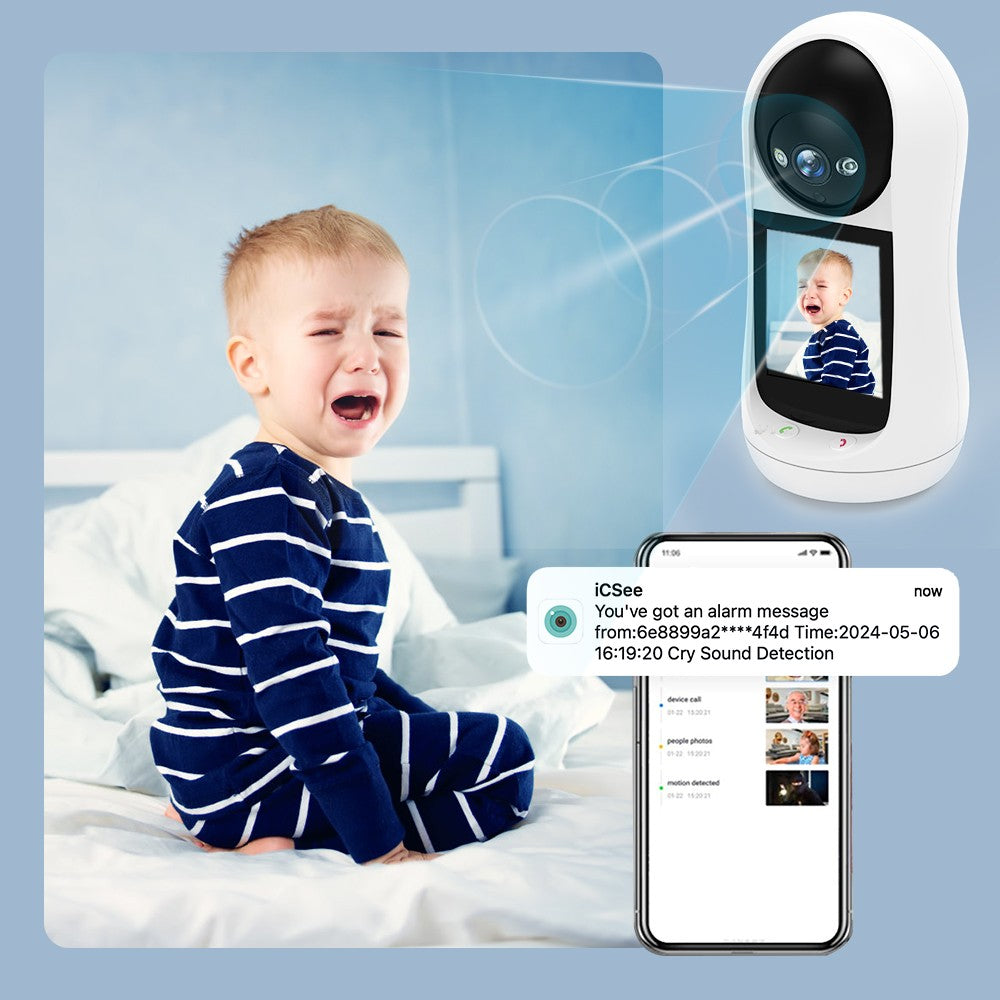 BESDER 4MP PTZ Wifi Camera Video Call with 2.8 Inch IPS Screen Baby Cry Sound Detection Security IP Camera Baby Monitor iCSee