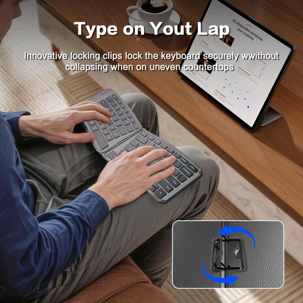 Teclado Bluetooth Dobrável Ergonômico, Teclado Portátil Compacto Dividido para Viagens de Negócios, Teclado Sem Fio Recarregável Dobrável