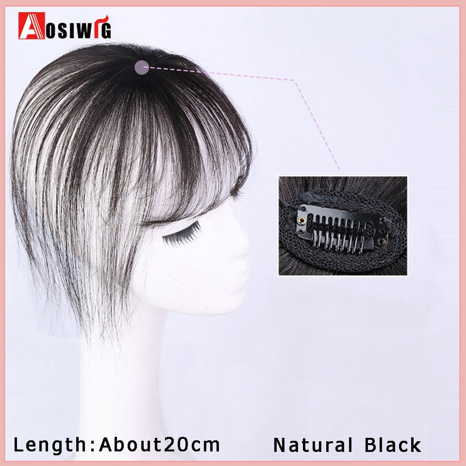Perucas de cabelo encaracolado sintético AOSI castanho preto, substituição de extensões de cabelo tipo topete, apliques femininos com franja