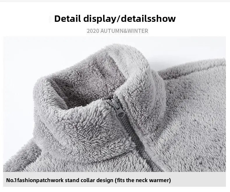 Thickened Fleece Jacket Women's Outdoor Spring Autumn Winter Double-Sided Sweatshirt Open Cardigan Polyester Fiber Stand Collar
