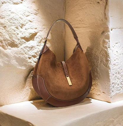 New Fashionable Women's Underarm Bag, Leather Riding Style Brown/Black Crossbody Bag Crescent Bag Travel Bag