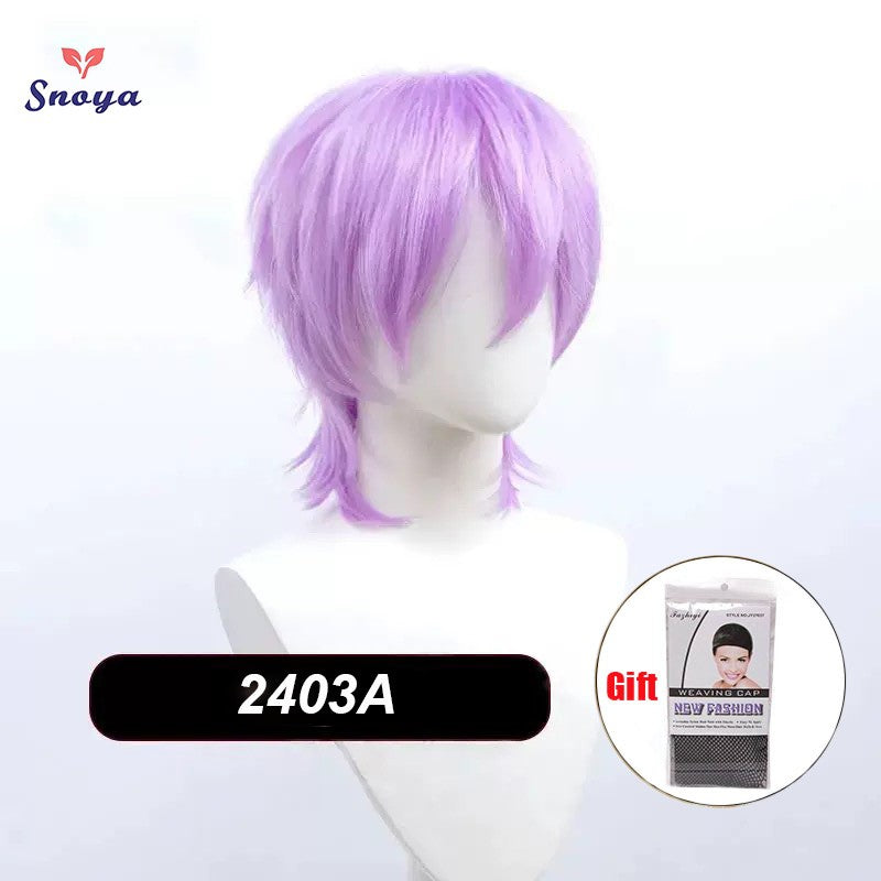 Perucas Curtas Sintéticas Snoya com Franja Corte Pixie Peruca Desfiada para Festa Cosplay para Homens e Mulheres Rosa Vermelho Verde Roxo Estilo Coreano Peruca Masculina