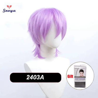 Perucas Curtas Sintéticas Snoya com Franja Corte Pixie Peruca Desfiada para Festa Cosplay para Homens e Mulheres Rosa Vermelho Verde Roxo Estilo Coreano Peruca Masculina