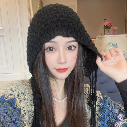 Autumn Winter Women's Hat Hand-knitted Woolen Tassel Cap Beanie Fashion Ear-protecting Cap Outdoor Warmth Headscarf Hat