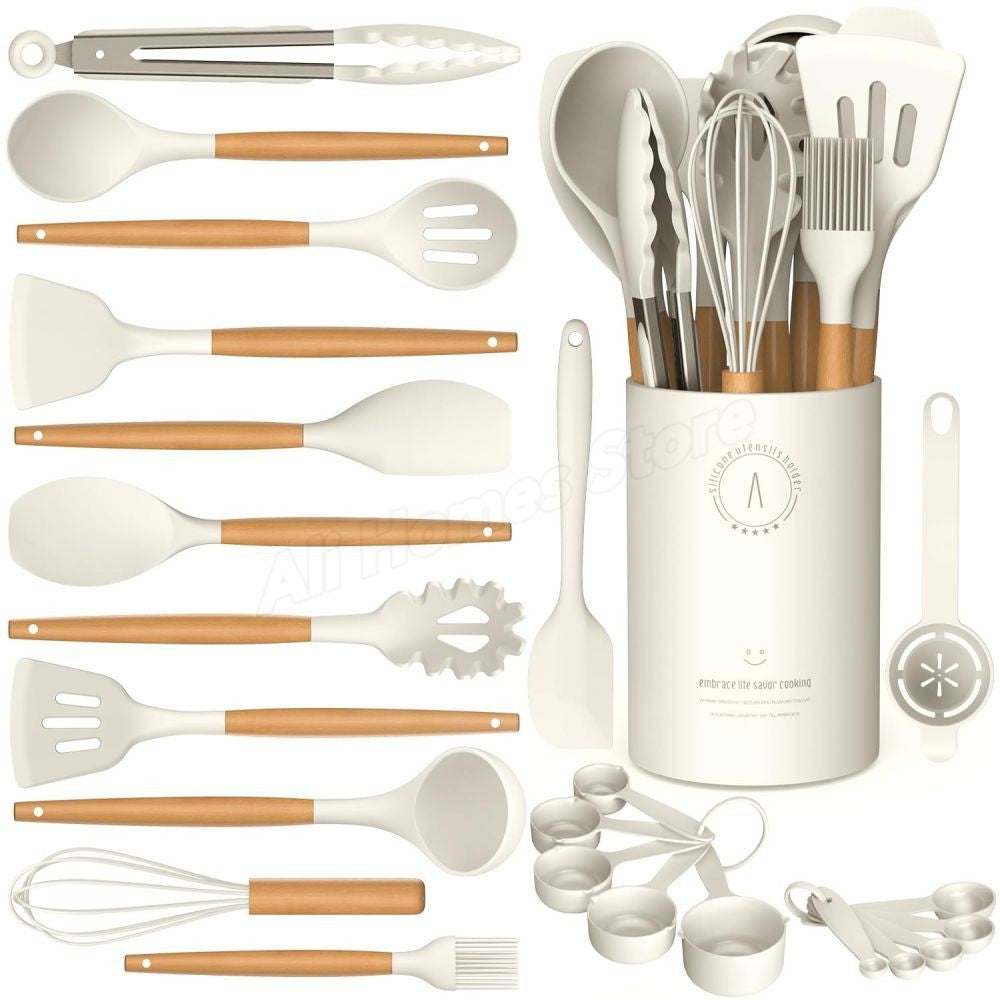 12PCS Silicone Kitchen Utensils Cooking Set Food Grade Cookware Utensils Turner Spatula Measuring Spoon Practical Kitchenware