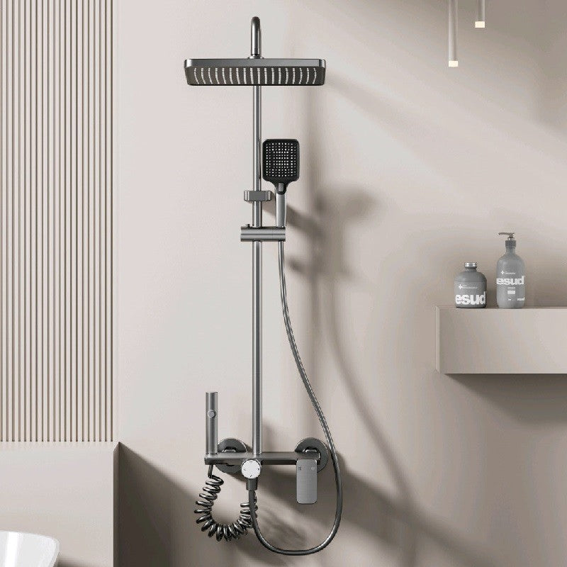 Household Aluminum Shower System Set Multifunction Rotary Knob Hot and Cold Water Pressurize Bathroom Gunmetal Gray Shower Set