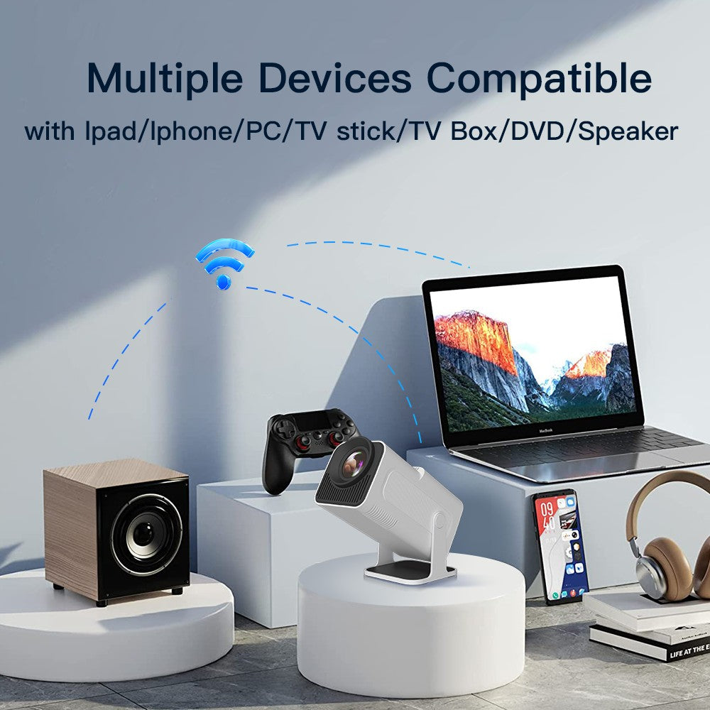 Projetor inteligente HY320 LYNCAST WiFi duplo 6 400 ANSI BT5.0 correção automática 1920 1080P Full HD 4K vídeo doméstico ao ar livre mini projetor