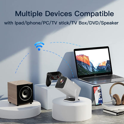 Projetor inteligente HY320 LYNCAST WiFi duplo 6 400 ANSI BT5.0 correção automática 1920 1080P Full HD 4K vídeo doméstico ao ar livre mini projetor