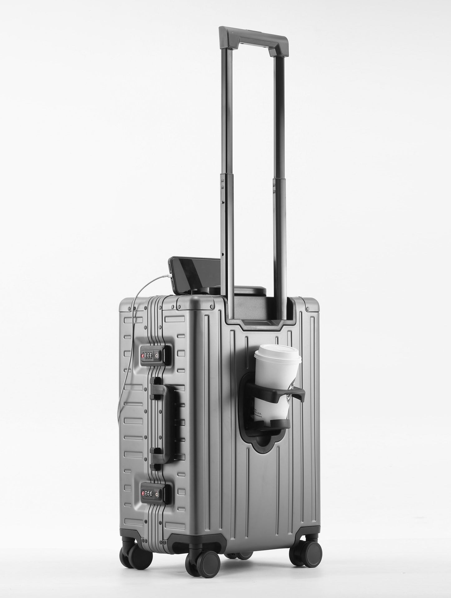 All Aluminum-magnesium Suitcase Front Opening Rolling Luggage with USB Charging Plug TSA Lock Trolley Case 20" Boarding Travel