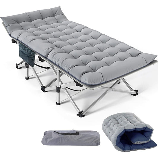 Catres Dobráveis para Acampamento de Adultos com Colchonete, Camas Dobráveis Acolchoadas Portáteis, Cama de Acampamento com Bolsa de Transporte para Viagens ao Ar Livre, Praia, Caminhada